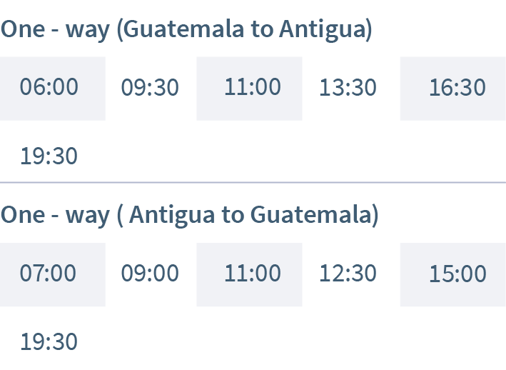 Shared Shuttle horarios Guate - Antigua